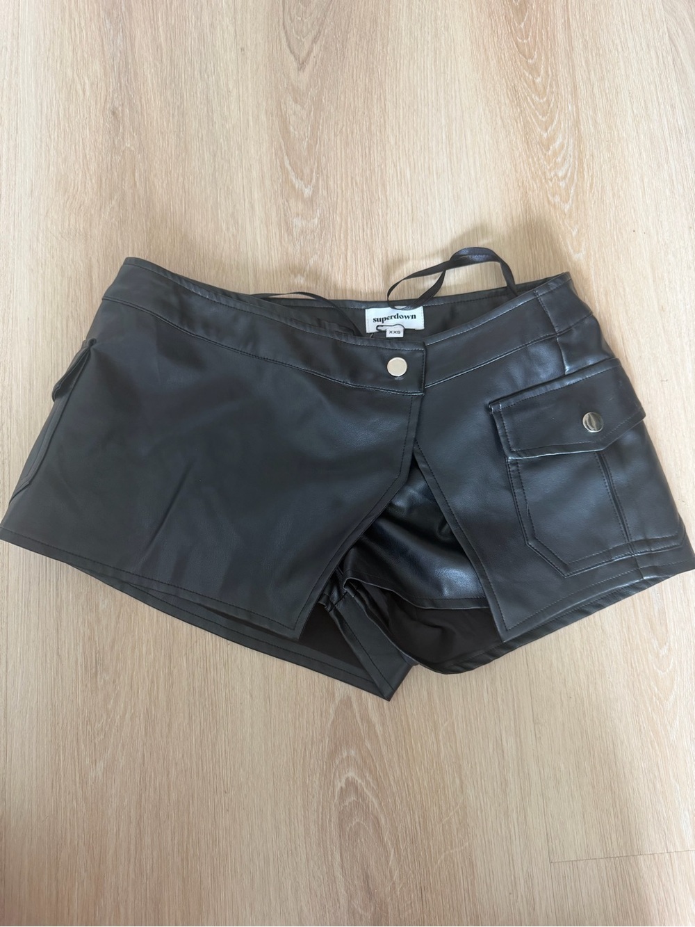 Superdown xxs Faux Leather Black Womens Skort with Cargo Pocket